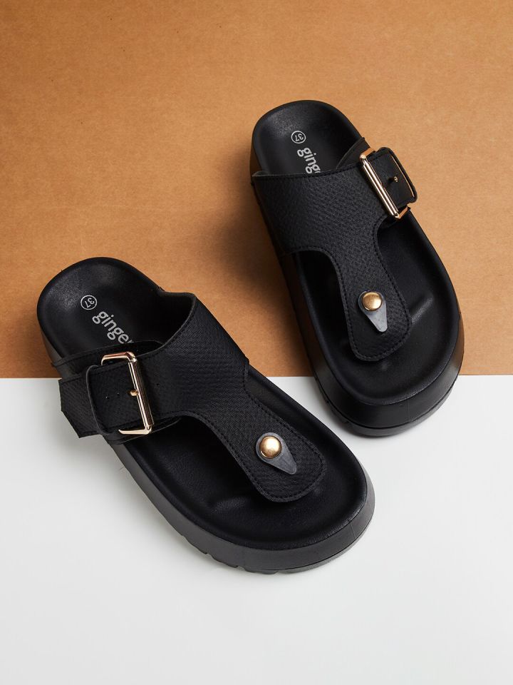 Ginger by Lifestyle Women Textured Thong Flip Flops With Buckle