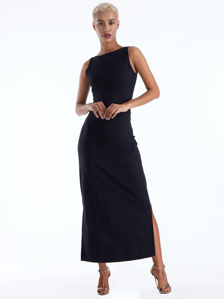 So What Black Boat Neck Bodycon Maxi Dress