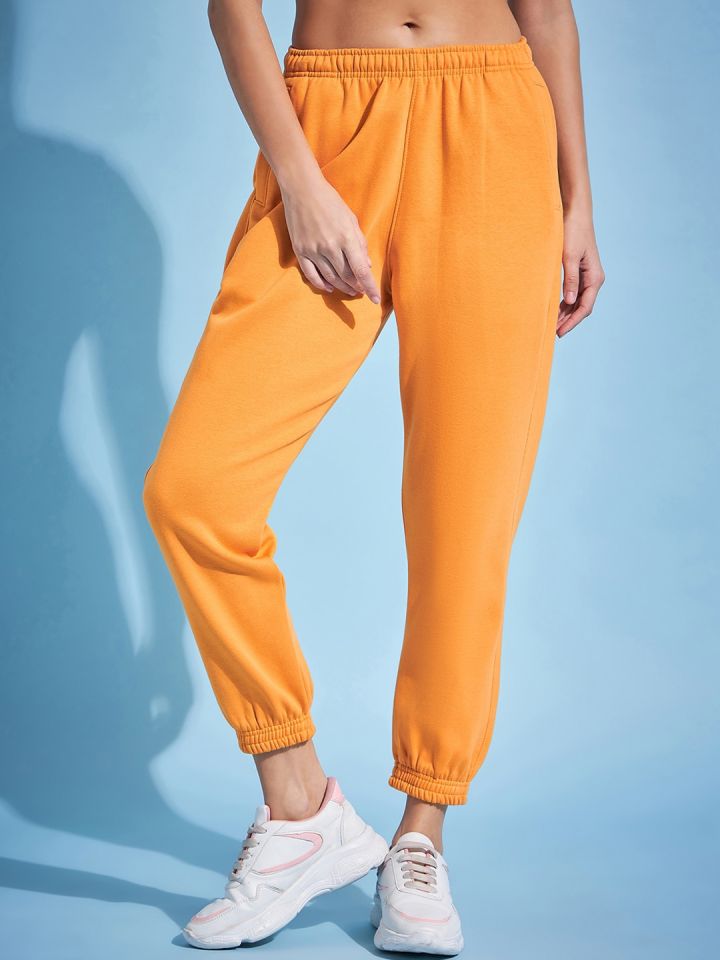 Girls Orange Fleece Track Pants