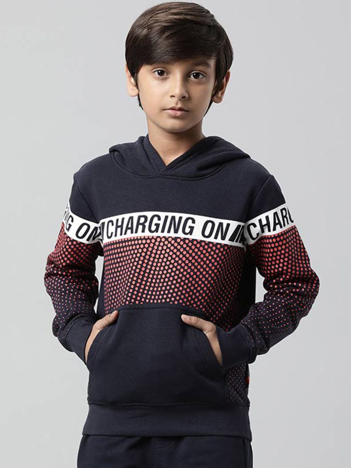 Buy Indian Terrain Boys Colourblocked Hooded Open Front Sweatshirt