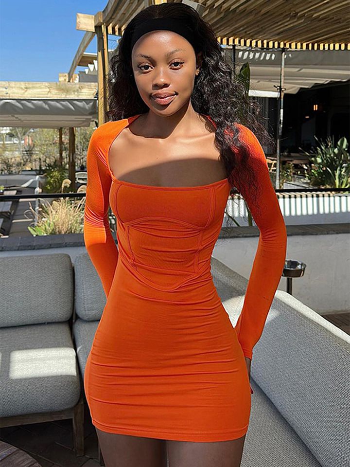 Orange bodycon mini dress clearance