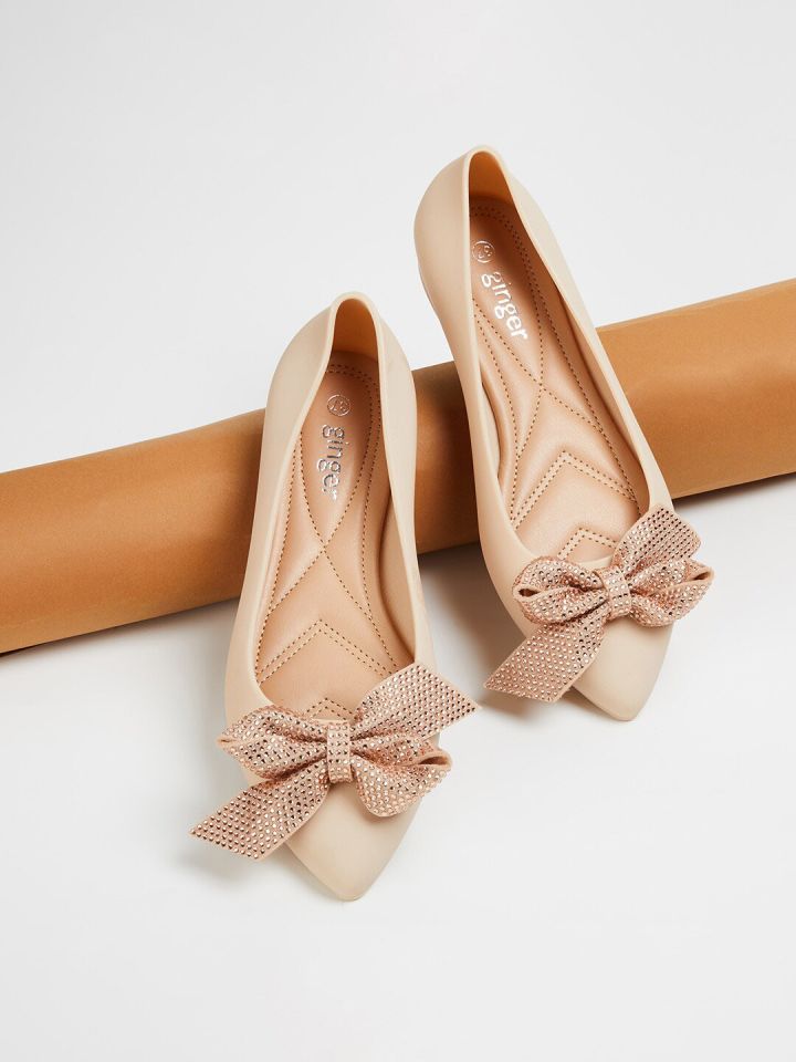 Ginger bow detail wedge heeled ballerinas online