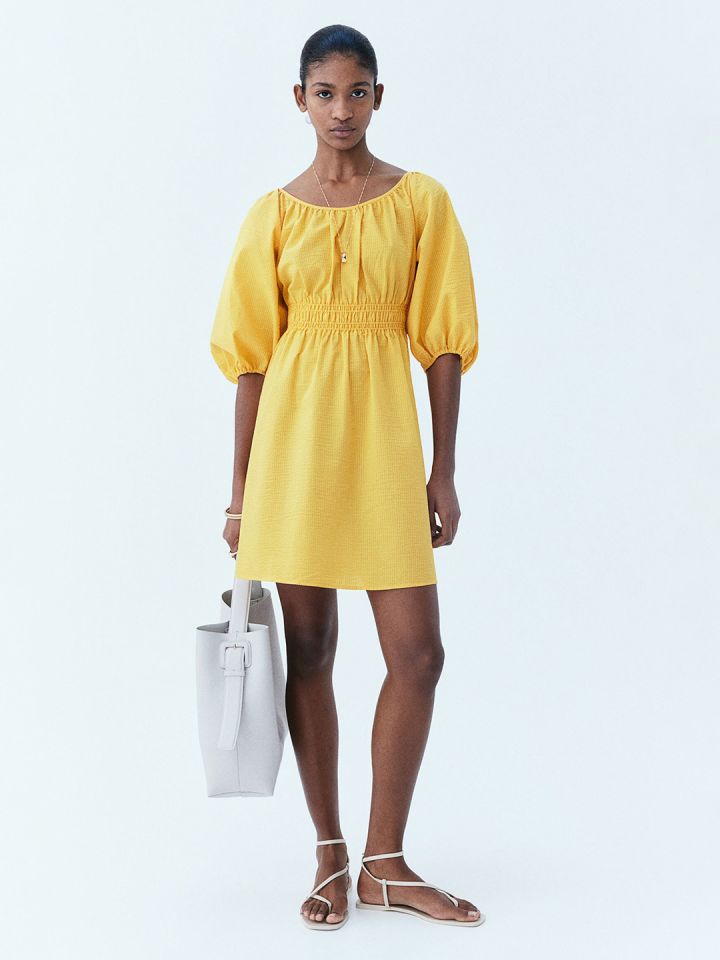 Zara yellow puff shop sleeve dress