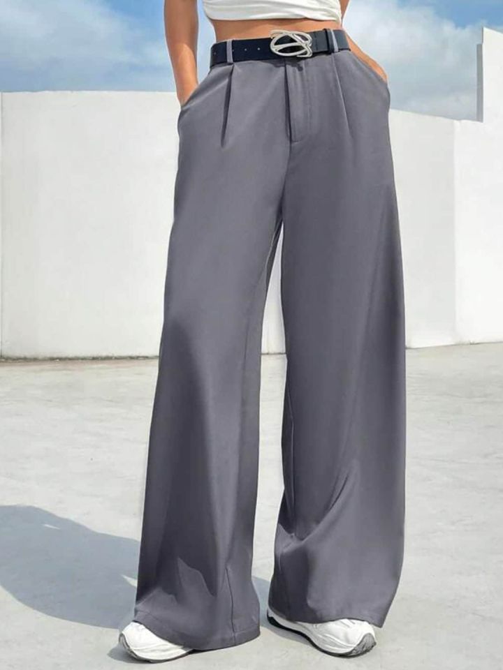 Grey pleated trousers womens store