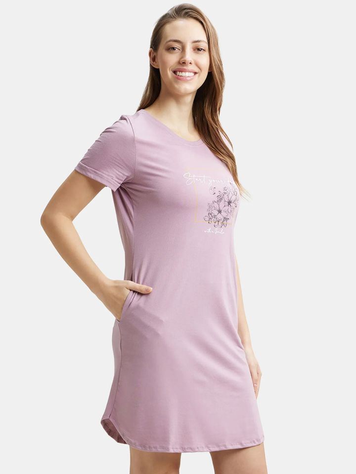 Buy Jockey Printed Super Combed Cotton Curved Hem Styled Sleep Dress RX44 Nightdress for Women 26280472 Myntra