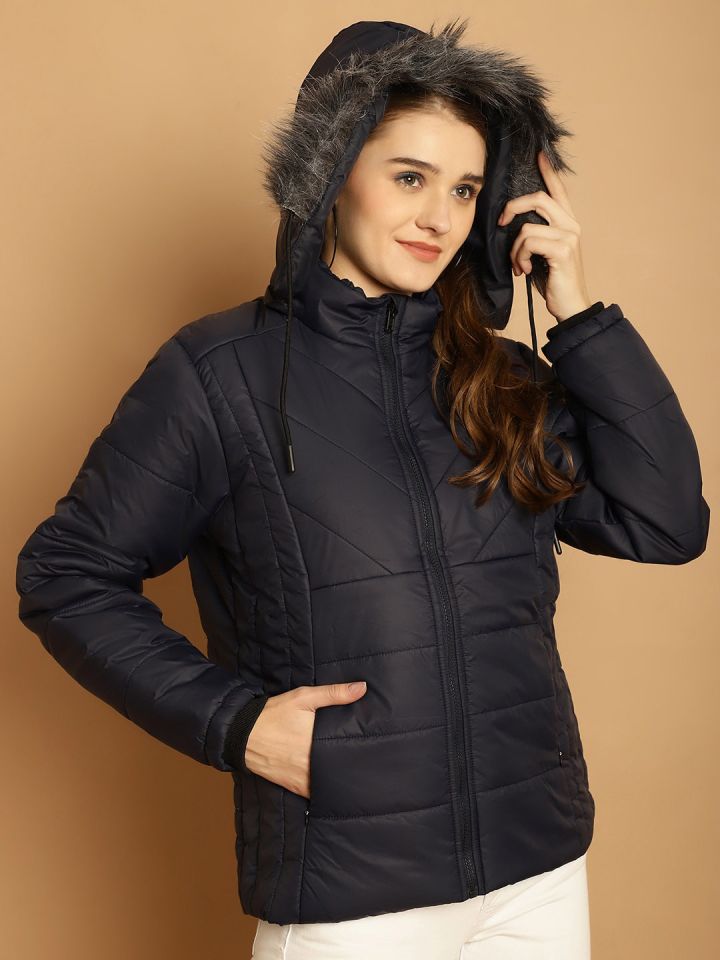 WELL QUALITY Women Navy Blue Lightweight Outdoor Puffer Jacket