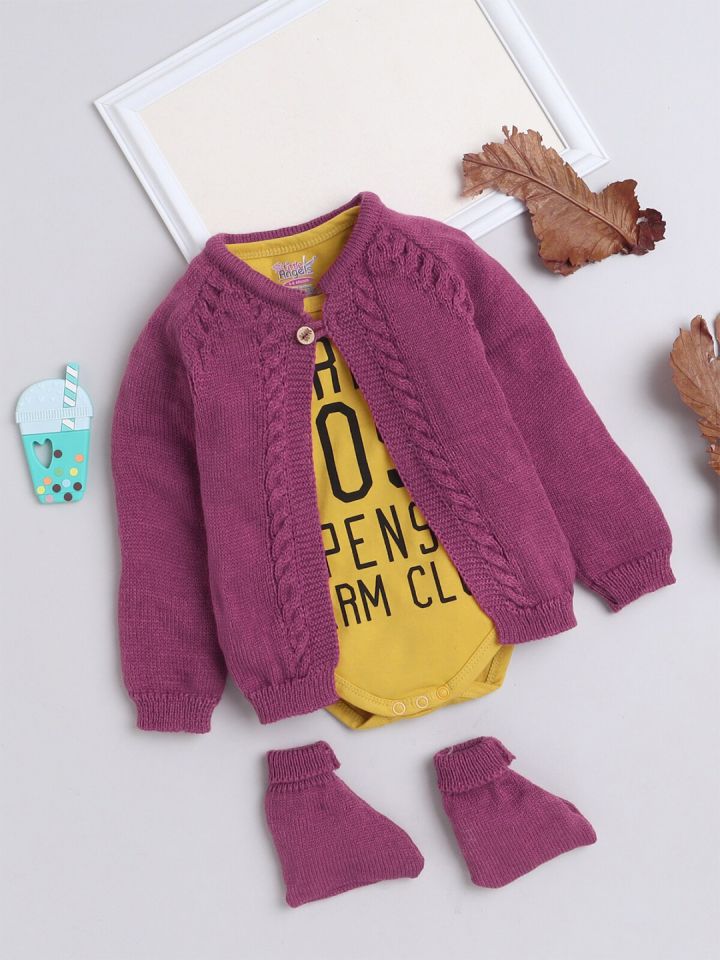 Buy Little Angels Unisex Kids Burgundy Mustard Sweaters for