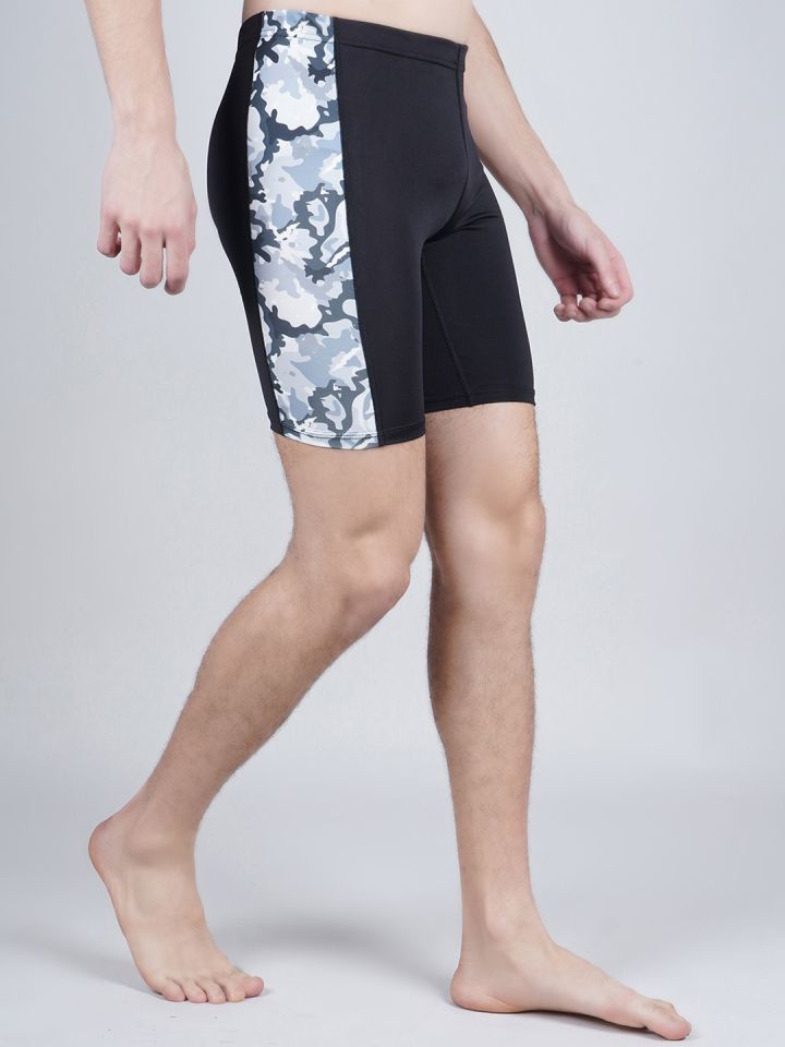 Mens black and white swim trunks top