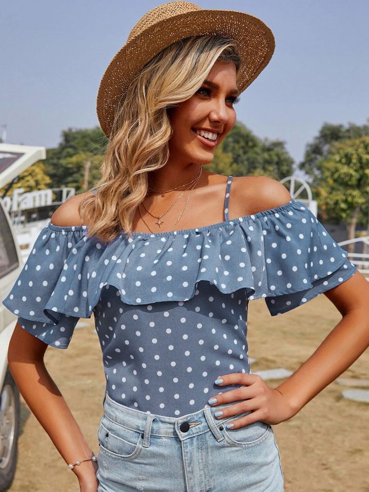 Bardot polka sales dot top