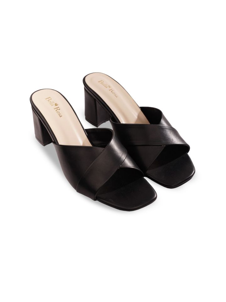 Black mules block heel sales