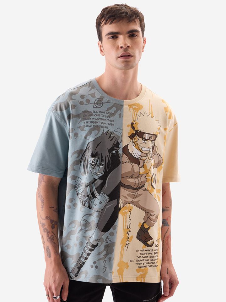 The Souled Store Off White Naruto Battle Ready Printed Pure Cotton Oversized T shirt