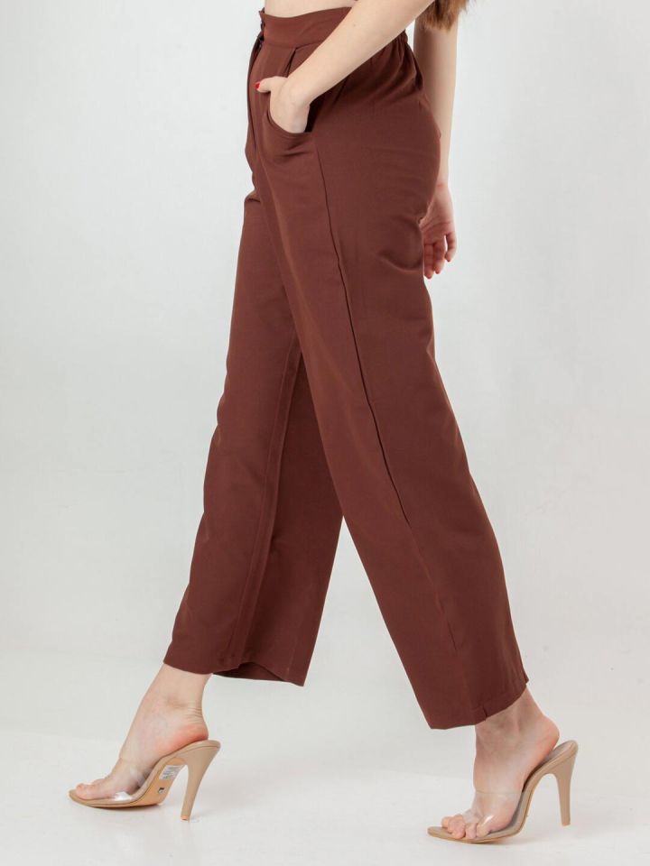 Red Solid Wide Leg Trousers For Women – Zink London