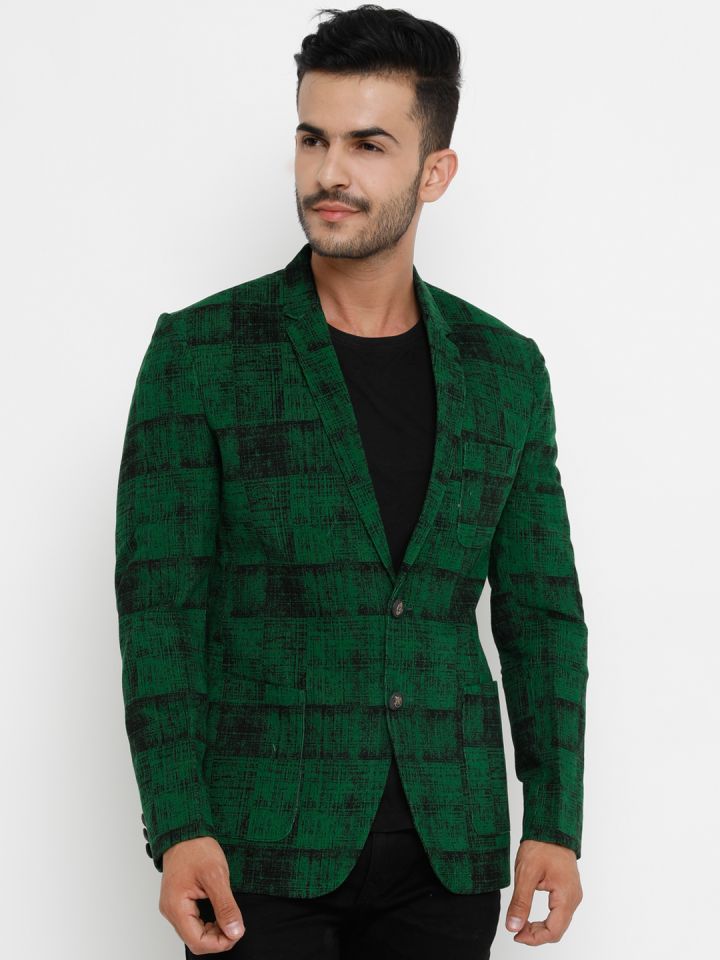 SHOWOFF Men Green Black Printed Casual Blazer