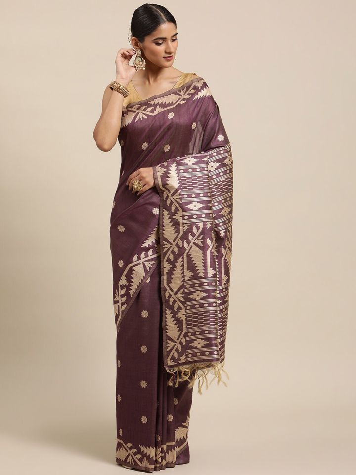 Buy NK Textiles Purple Raw Silk Bhagalpuri Saree Sarees for