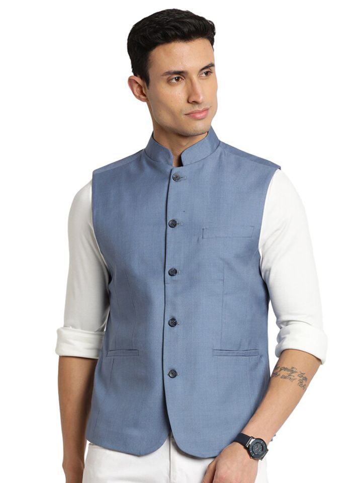 Buy Indian Terrain Sleeveless Woven Nehru Jacket Nehru Jackets