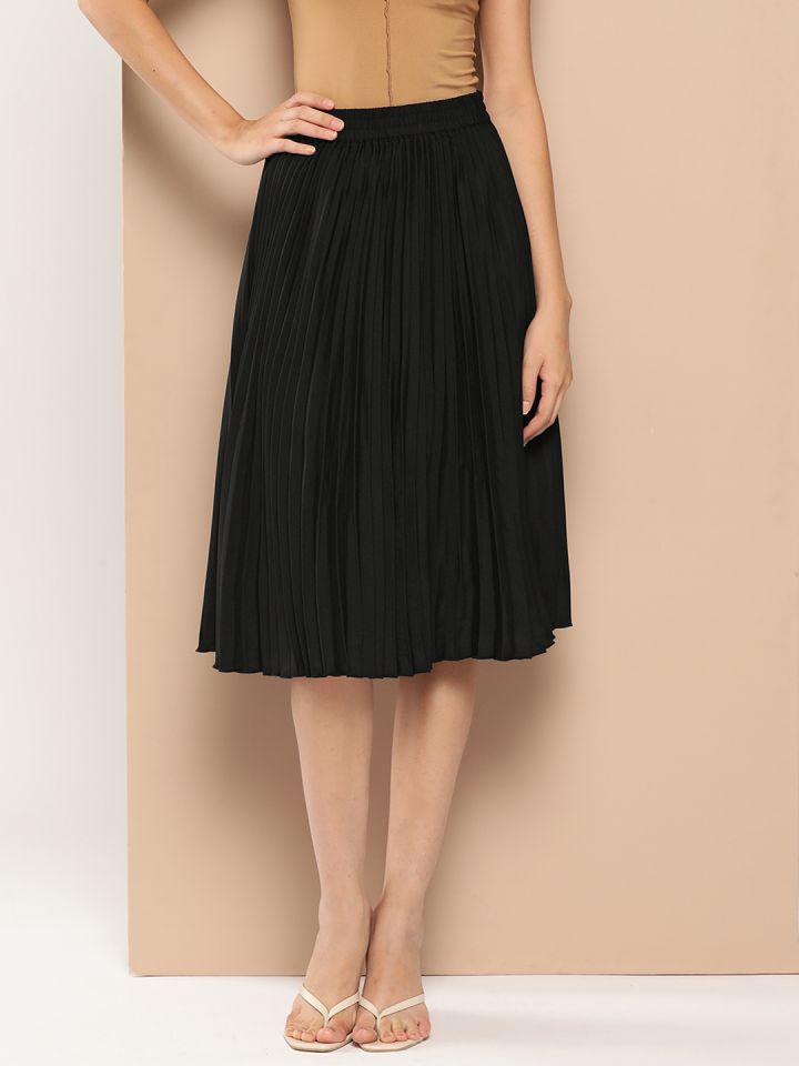 Buy Her By Invictus Black Gathered Detailed Accordion Pleated