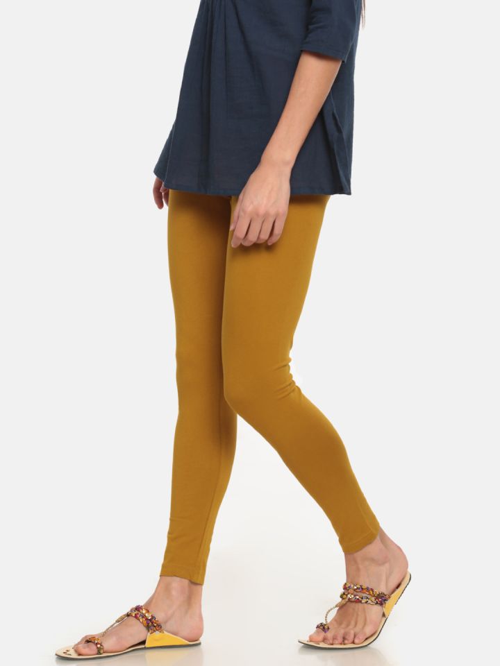 Go Colors Women Mustard Yellow Solid Ankle-Length Leggings