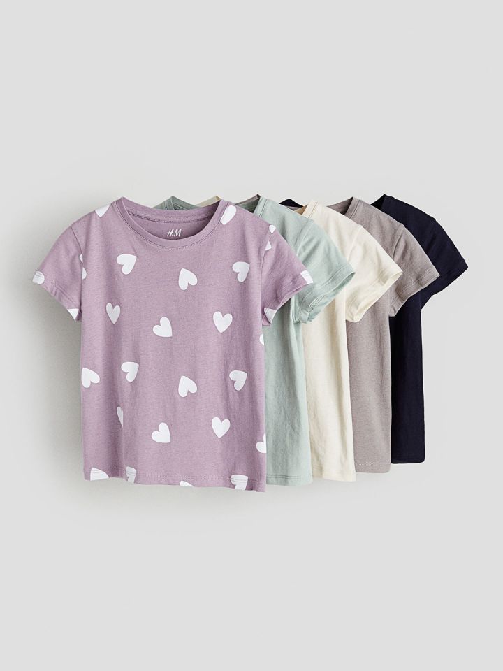 Buy H M Girls 5 Pack Pure Cotton T Shirts Tshirts for Girls