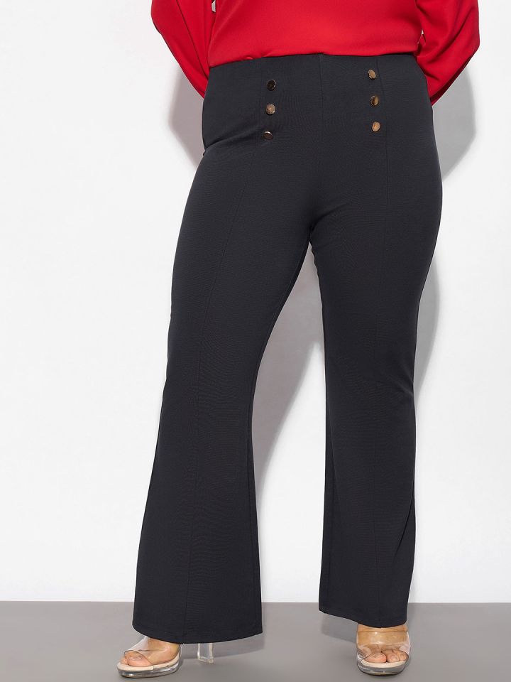 SASSAFRAS Curve Plus Size Women High-Rise Fuchsia Flared Trousers -  Absolutely Desi