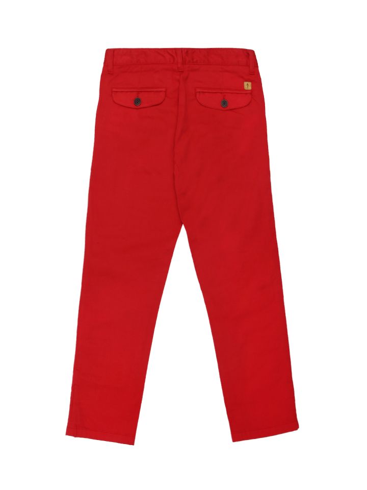 Buy Indian Terrain Boys Red Regular Fit Solid Chinos Trousers