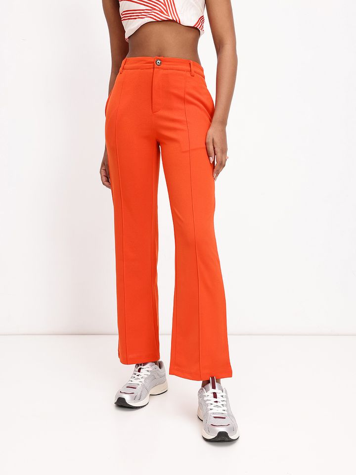 High Waisted Burnt Orange Flare Jeans Buy DressBerry Women Solid