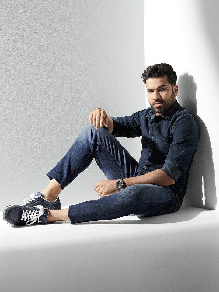 Rohit Sharma Men Blue Slim 