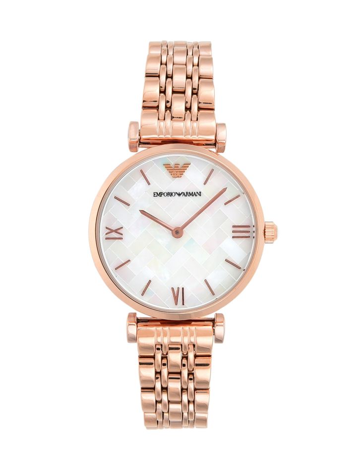Armani white and shop rose gold watch