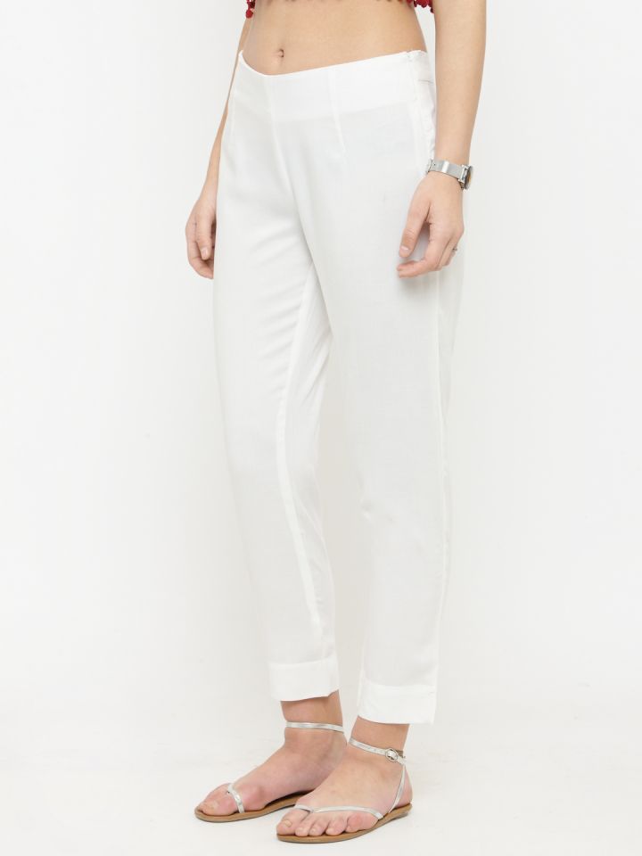 Buy Naari Women Off White Slim Fit Solid Cigarette Trousers  Trousers for  Women 7958261  Myntra