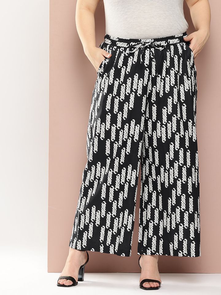 Buy Sztori Women Plus Size Geometric Print Pure Cotton Trousers