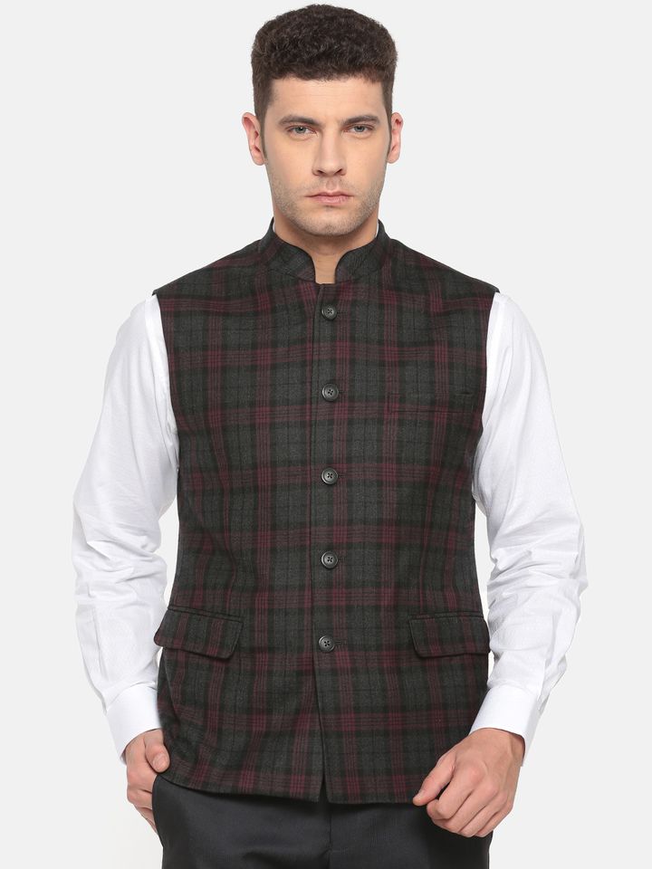 Buy Van Heusen Grey Checked Slim Fit 