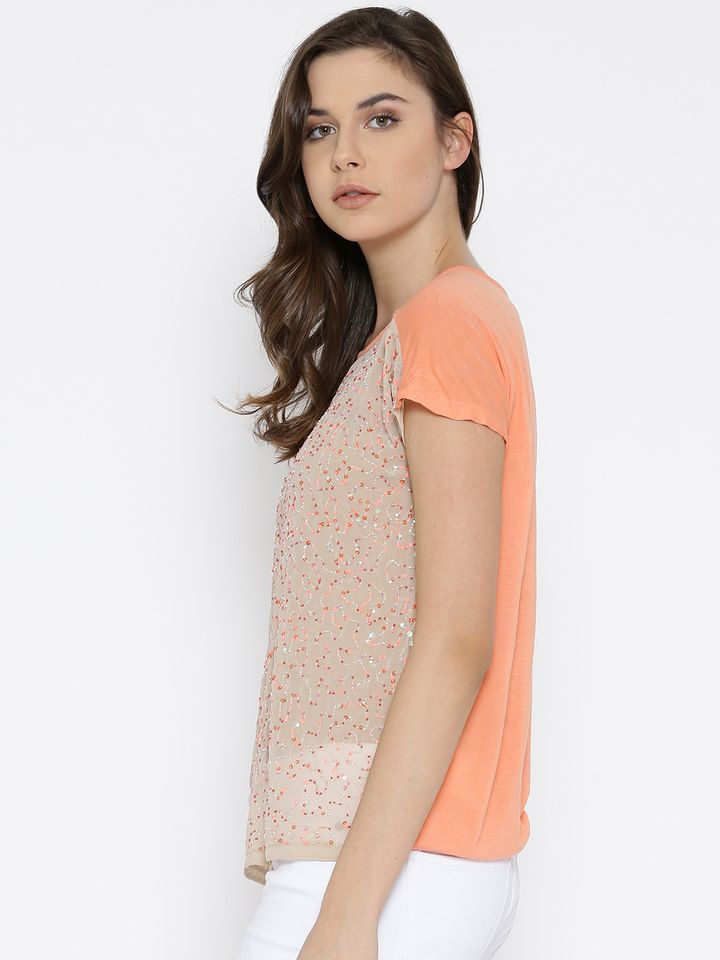 peach sequin top