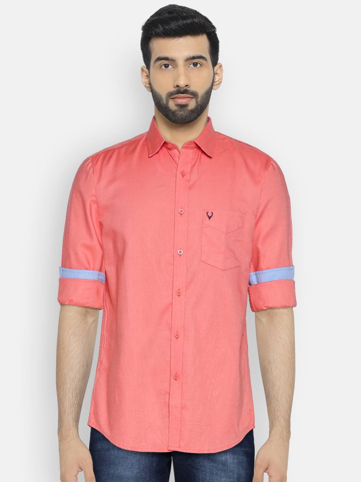 Buy Allen Solly Men Coral Red Slim Fit Solid Casual Shirt Shirts