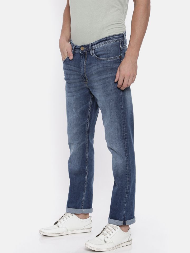 Buy Allen Solly Men Blue Straight Fit Mid Rise Clean Look
