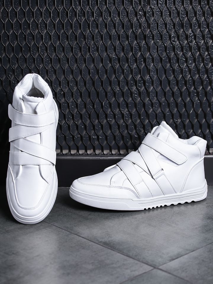 WROGN Men White Solid Synthetic High Top Sneakers