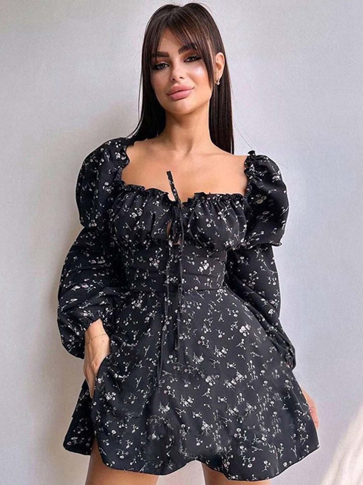 Buy LULU SKY Black Ditsy Pattern Skater Dress Dresses for Women 31070211 Myntra