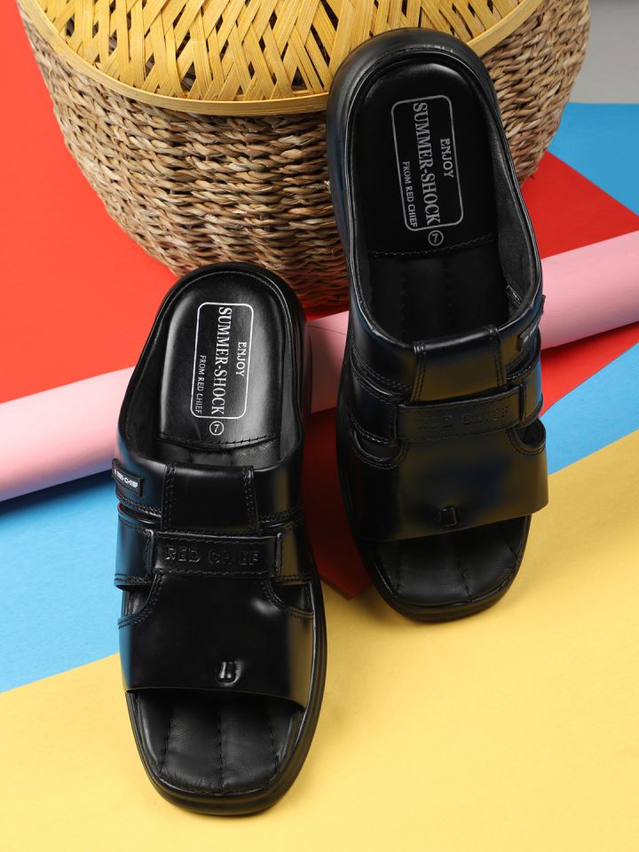 Red Chief Men Black Leather Sandals