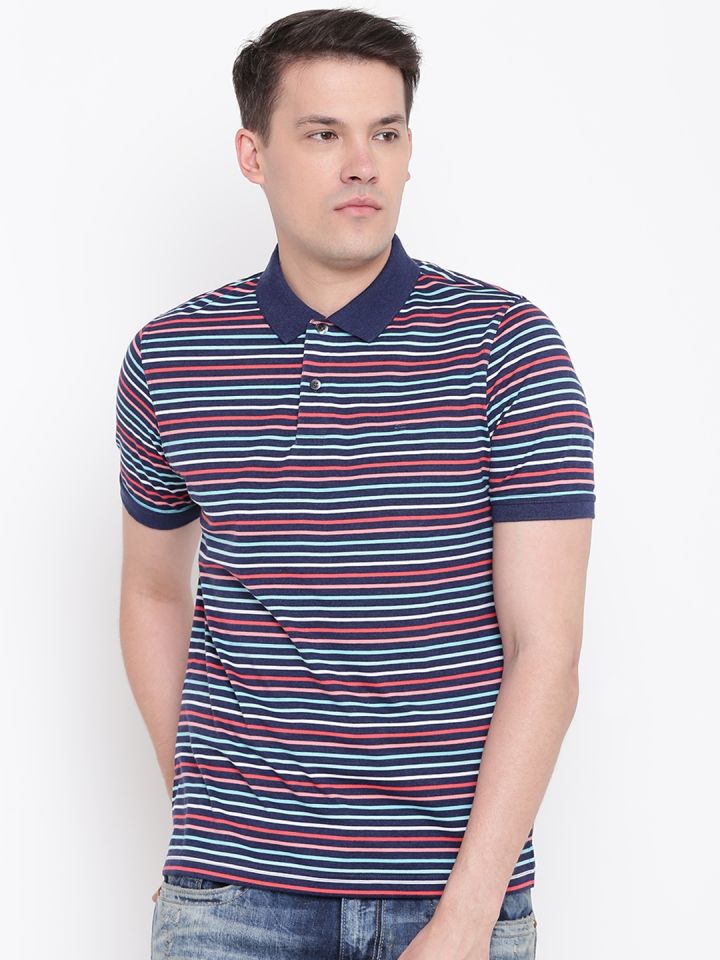 Orange Striped Polo Collar T Shirt