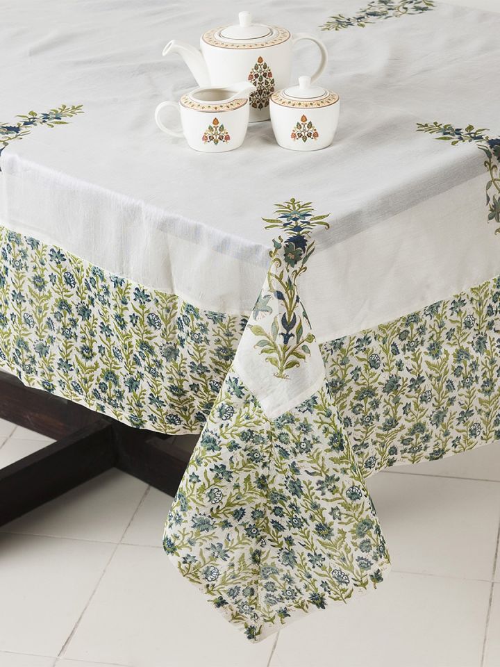 Buy Fabindia Blue And White Printed Rectangular Silk Table Covers