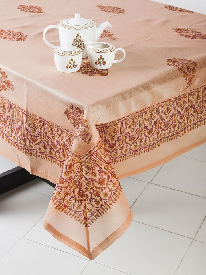 Buy Fabindia Peach Printed Rectangular Silk Table Covers Table
