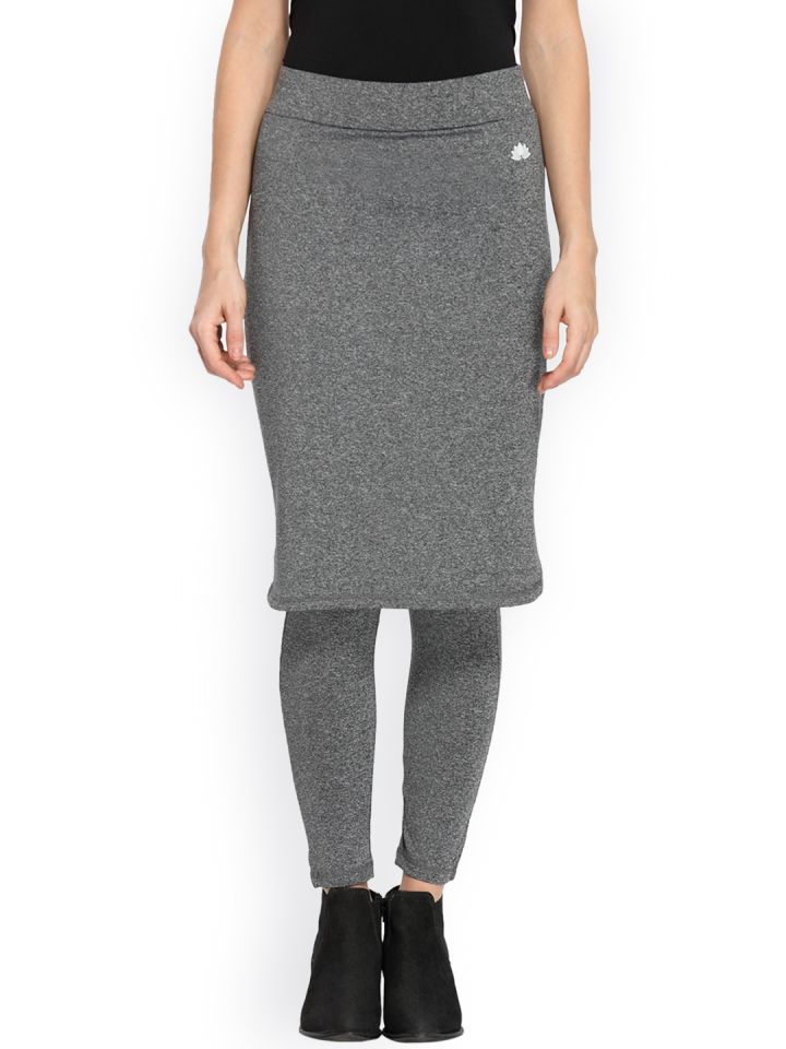 Buy SNOGA ATHLETICS USA Grey Solid Shirt Tail Hem Skirt With