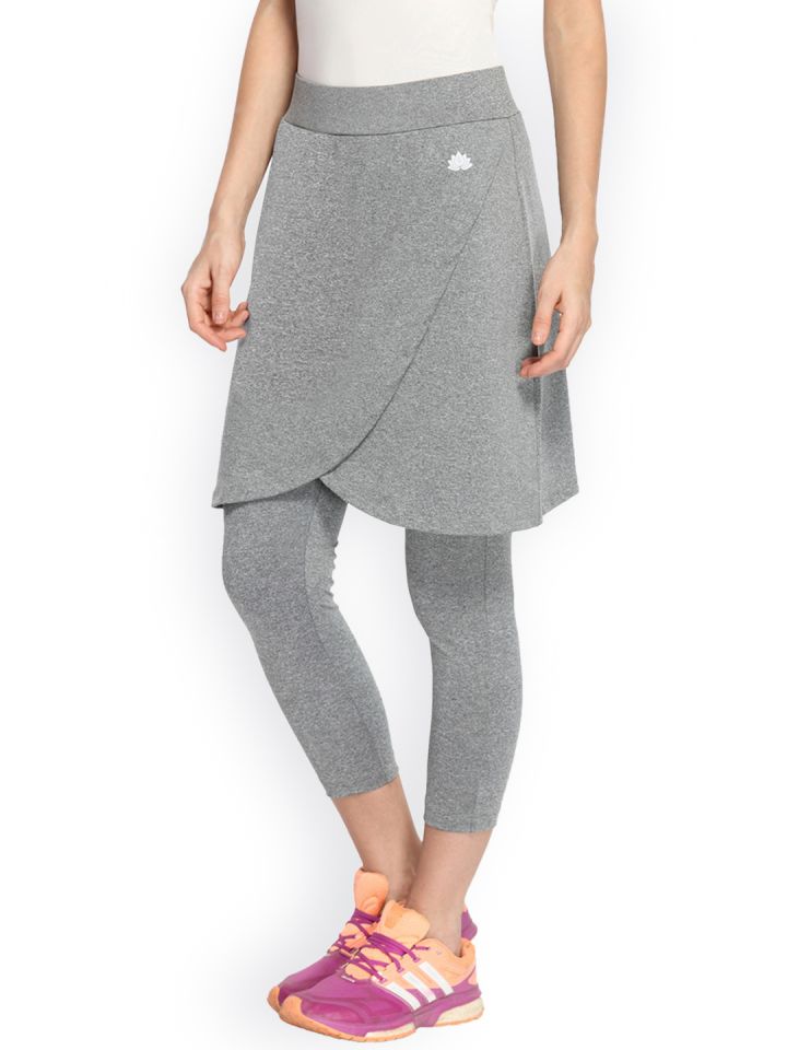 Buy SNOGA ATHLETICS USA Grey Solid Faux Wrap Skirt With 3/4th