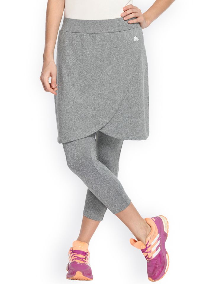 Buy SNOGA ATHLETICS USA Grey Solid Faux Wrap Skirt With 3/4th