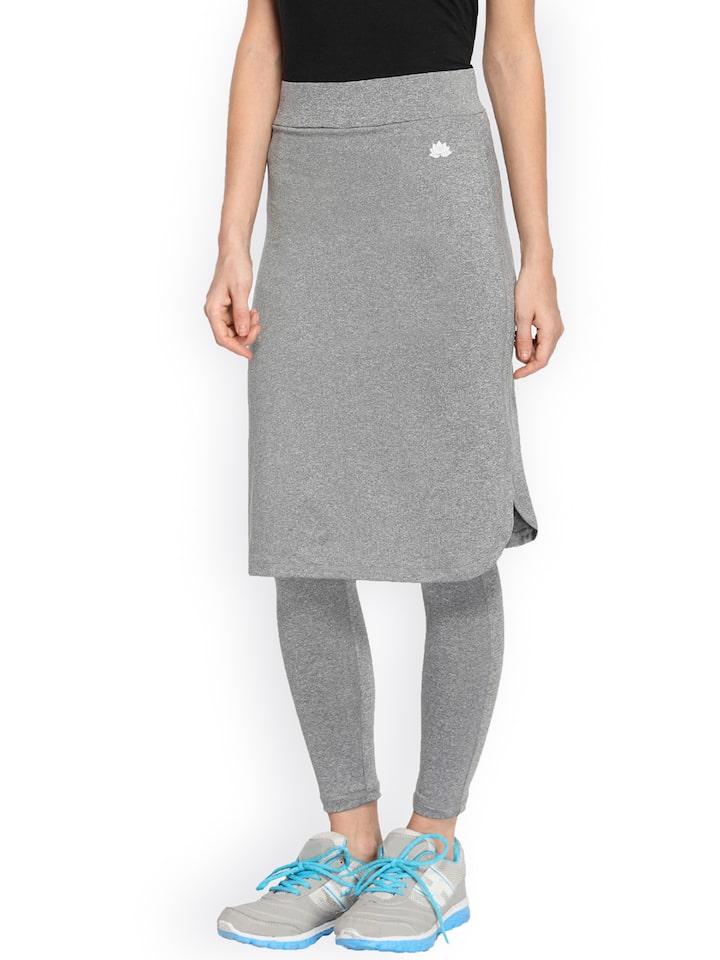 Buy SNOGA ATHLETICS USA Grey Solid Shirt Tail Hem Skirt With