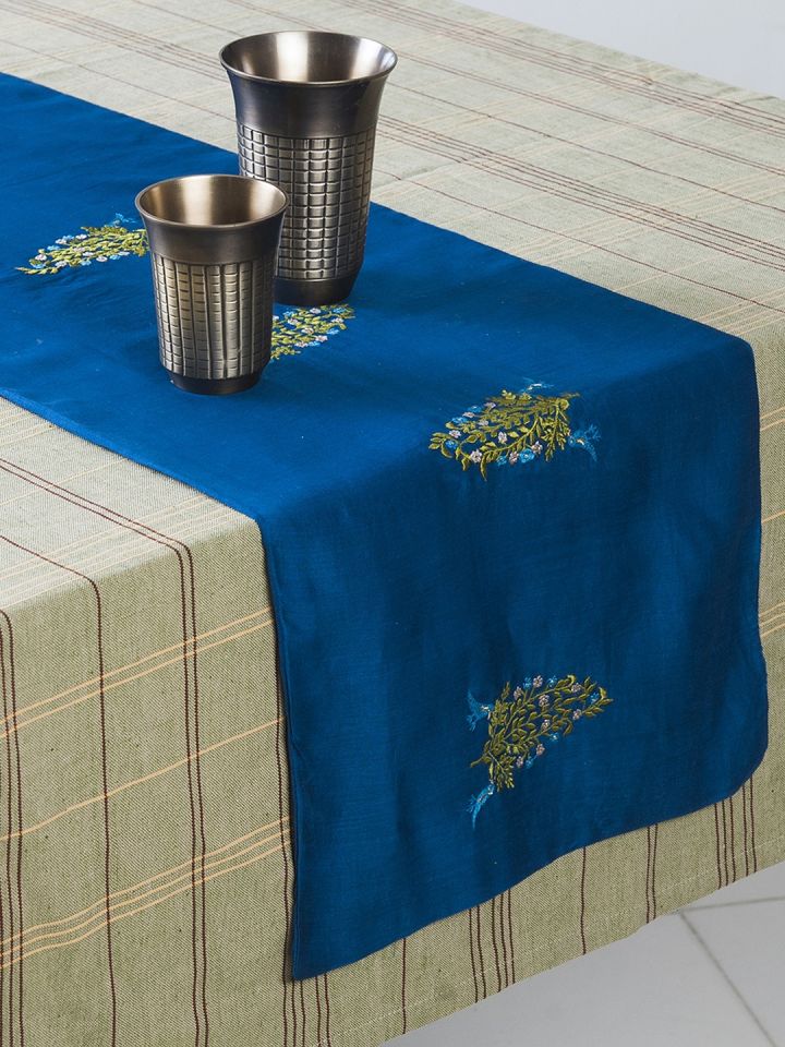Buy Fabindia Blue Ethnic Print Rectangular 12 7 X 44 2 Silk