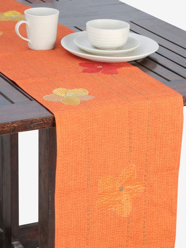 Buy Fabindia Orange Floral Print Rectangular 12 7 X 70 Cotton