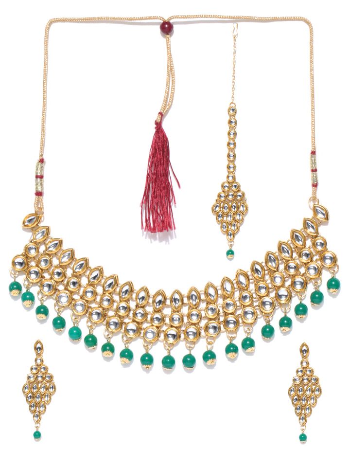 Buy Priyaasi Gold Toned \u0026 Green Kundan 