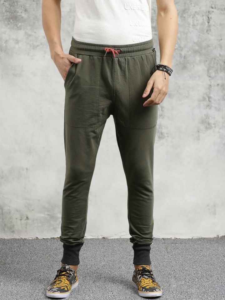 Buy Breakbounce Olive Solid Joggers Track Pants for Men 3855859
