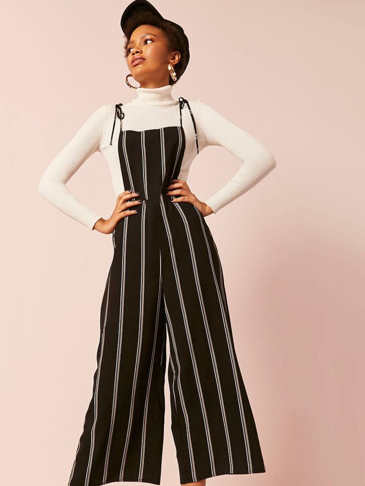 black and white striped culotte jumpsuit