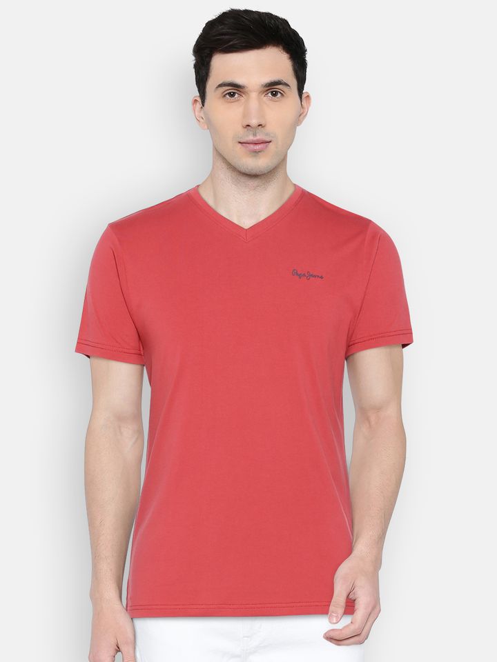 Buy Pepe Jeans Men Red Solid V Neck T 
