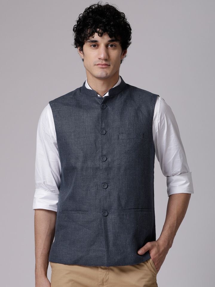 Buy True Blue Men Blue Linen Nehru Jacket Nehru Jackets for Men